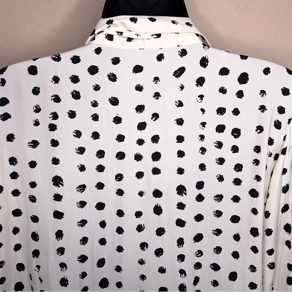 NEW Petite L Worthington White Black Polka Dot Blouse Bow Neckline 3/4 Sleeve - Picture 5 of 16
